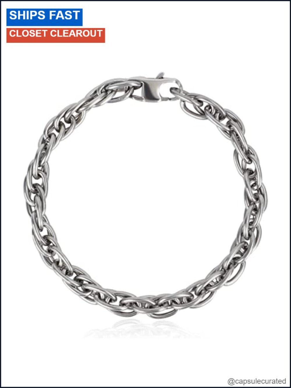 Pure Titanium Twist Link Chain Bracelet 7mm Unisex Hand Polished